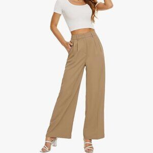 FUNYYZO Women's Wide Leg Business Work Trousers  Khaki Medium NWOT